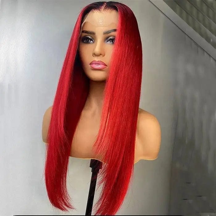 Bright Red Ombre Color Straight Hair Cuticle Front Wigs