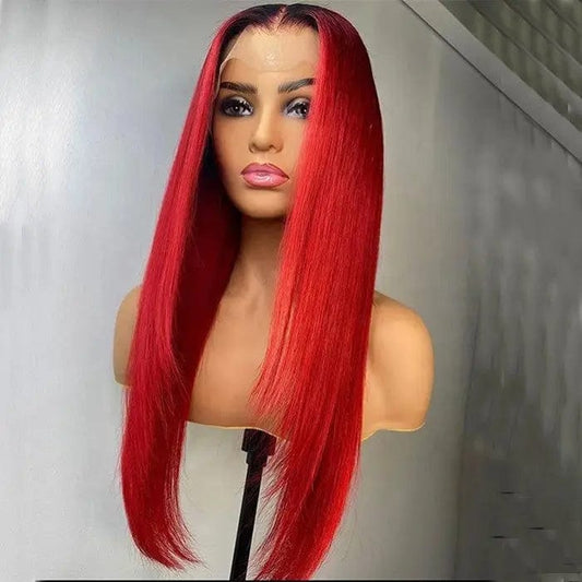Bright Red Ombre Color Straight Hair Cuticle Front Wigs