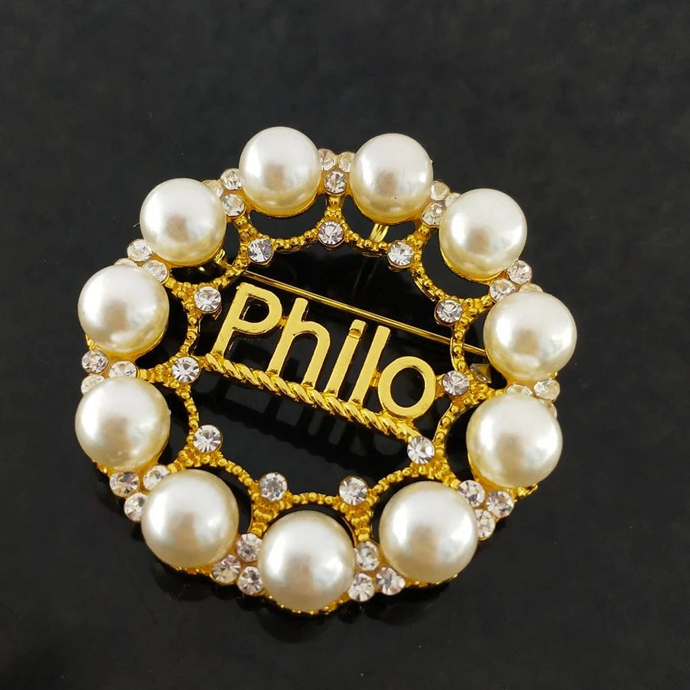 brooch pin / Gold / as picture show Circular Sigma Gamma Rho Big Fraternity Sorority Graduation Gift Greek Rhinestone Pearl Letter Gold PHILO Brooch Pin