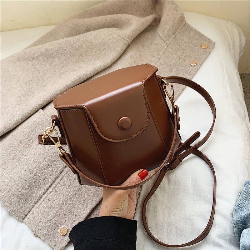 Brown 2022 PU Leather Shoulder Bucket Bags Box Shape Luxury Purses and Handbags Women Ladies
