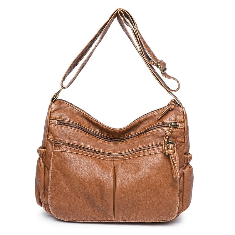 Brown 2022 Retro Hand Bag Women Shoulder Crossbody Bags Washed Leather Vintage Purses Handbags