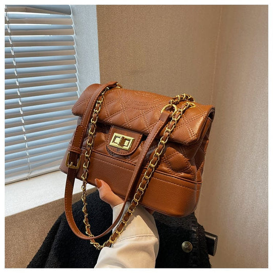 Brown 2022 Vegan Leather Ladies Hand Bags Custom Logo Chains Shoulder Handbags for Women Luxury Wholesale Vendor