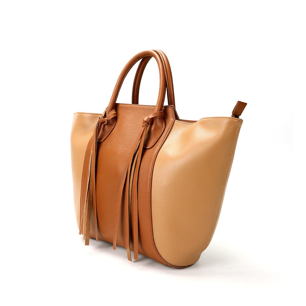 brown 2023 Layer Cowhide Shoulder Crossbody Trade Large Bag Leather Portable Tassel Tote Bag For Women Genuine Leather Shoulder Bag