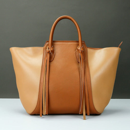 brown 2023 Layer Cowhide Shoulder Crossbody Trade Large Bag Leather Portable Tassel Tote Bag For Women Genuine Leather Shoulder Bag