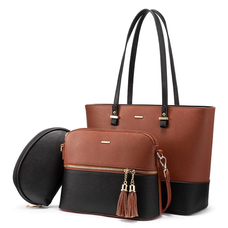 brown-black LOVEVOOK 2022 wholesale PU leather womens handbags set large office hand bags ladies shoulder tote bag women purses and handbags