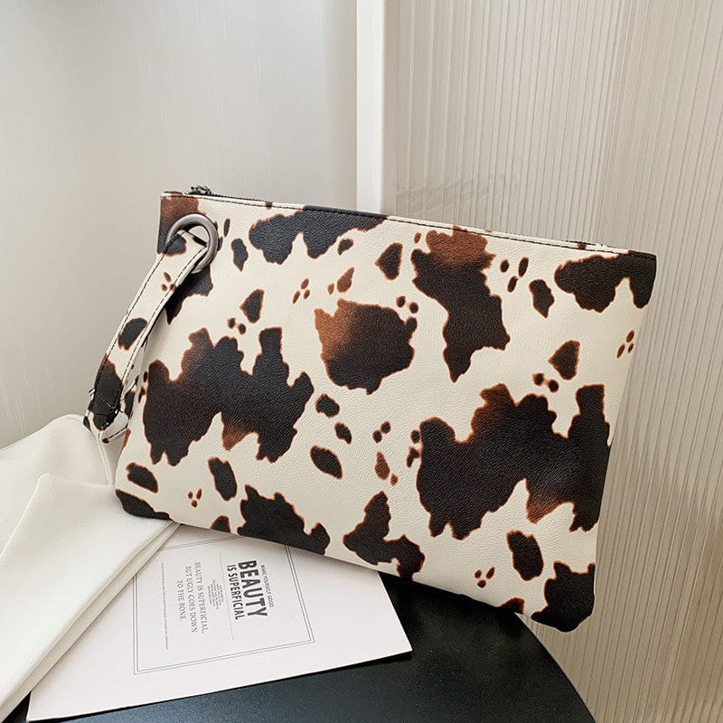 Brown cow Leopard Zebra Women Clutch Bag Vegan Leather Envelope Evening Handbag for Party