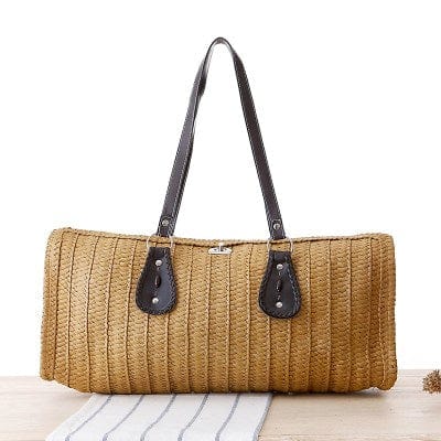Brown Cylindrical Long Basket  Mexican Straw Bag High Capacity Green Bag