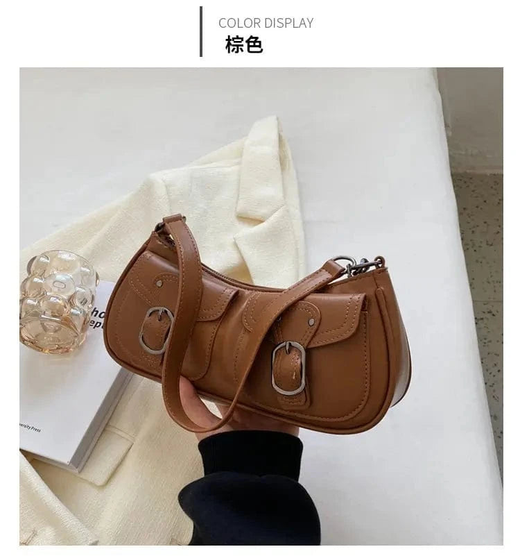 Brown Fashion Leather Shoulder Armpit Bag for Women 2024 Tend Female Simple Small Pocket Design Underarm Handbags and Purses