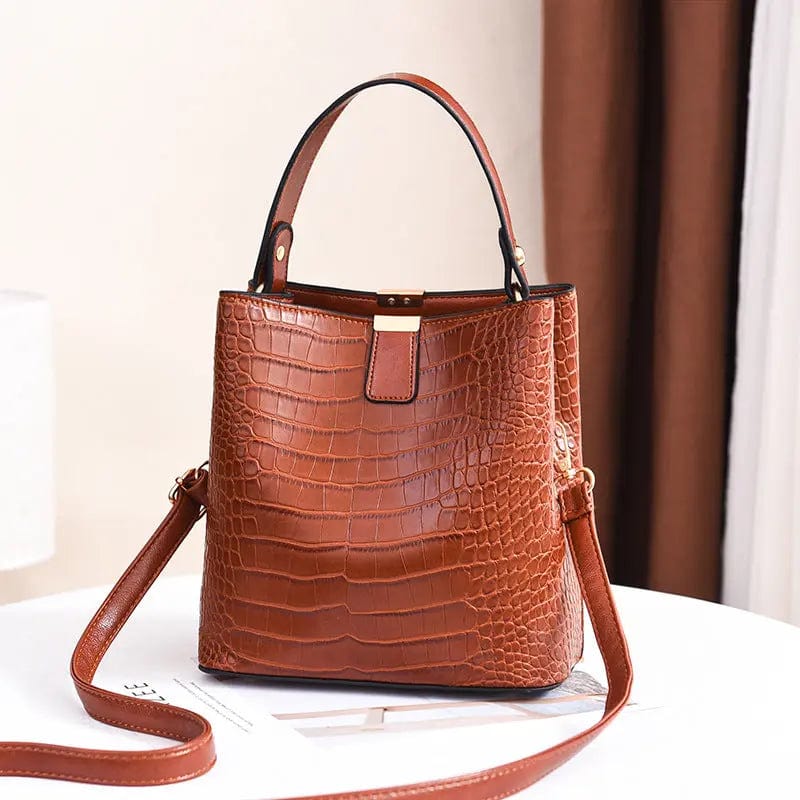 BROWN FG039 2022 Crocodile Pattern Women Handbags Alligator Cross Body Bags Simple Fashion Bucket Purses Fashion Bags