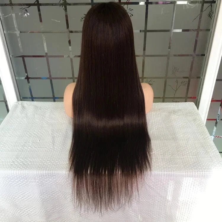 Brown Hair with Blond Highlight Wig, 100% Malaysian Human Hair Silk Top Full Lace Wigs
