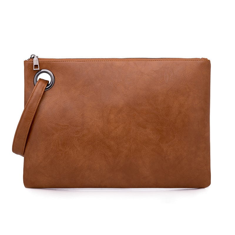 brown High Quality Solid Women Oversized Everyday Clutch Bags Vegan Leather Envelope Evening Wristlet Handbag
