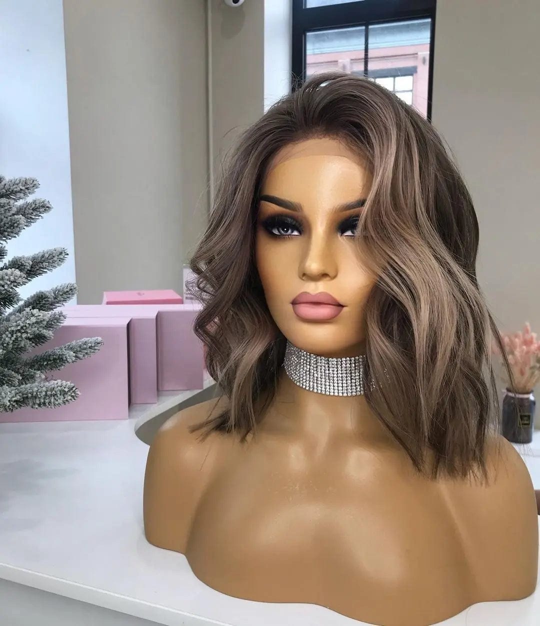 Brown Highlight Color Human Hair Wigs Water Wave
