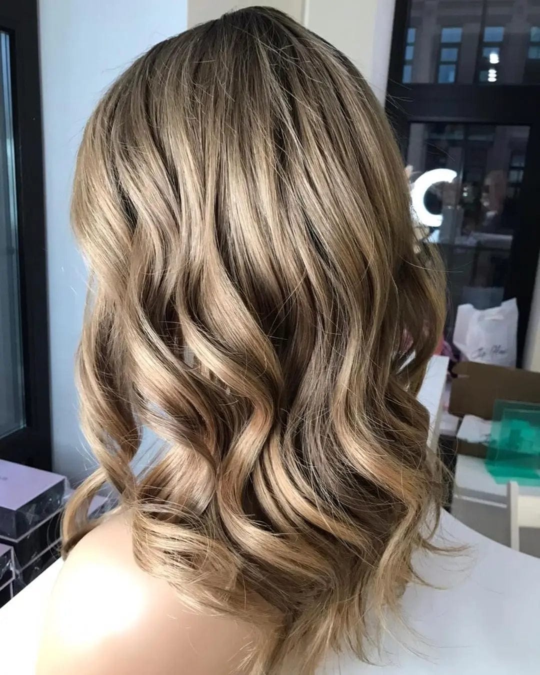 Brown Highlight Color Human Hair Wigs Water Wave
