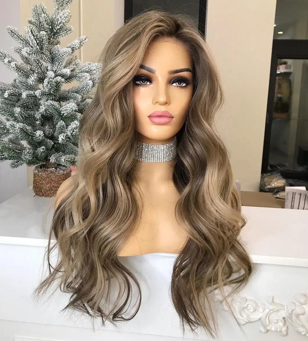 Brown Highlight Color Human Hair Wigs Water Wave