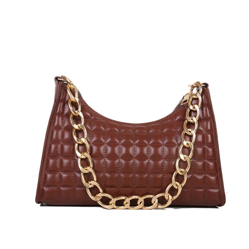 brown Hot Selling Fashion Dumplings Underarm Chain Lattice Design Pu Leather Bags Hand Bags and Purse Women