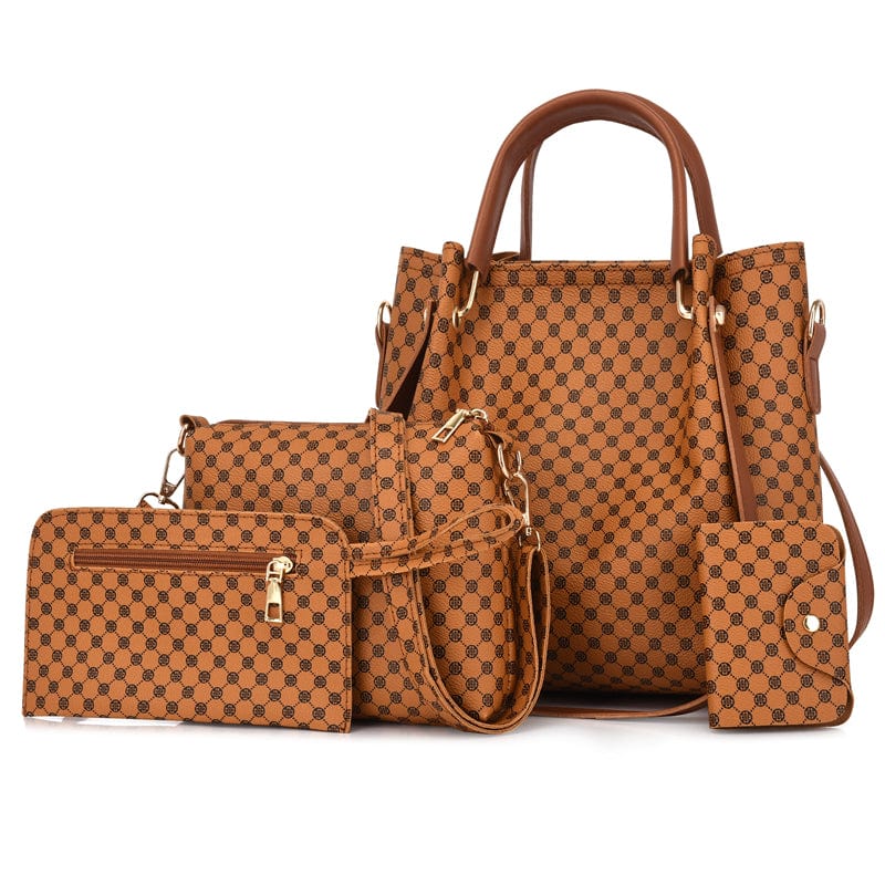 brown Hot Selling Luxury Women Shoulder Bag Large Capacity PU Leather Handbag Lady 4 Pieces One Set Crossbody Bags Designer Tote Bag