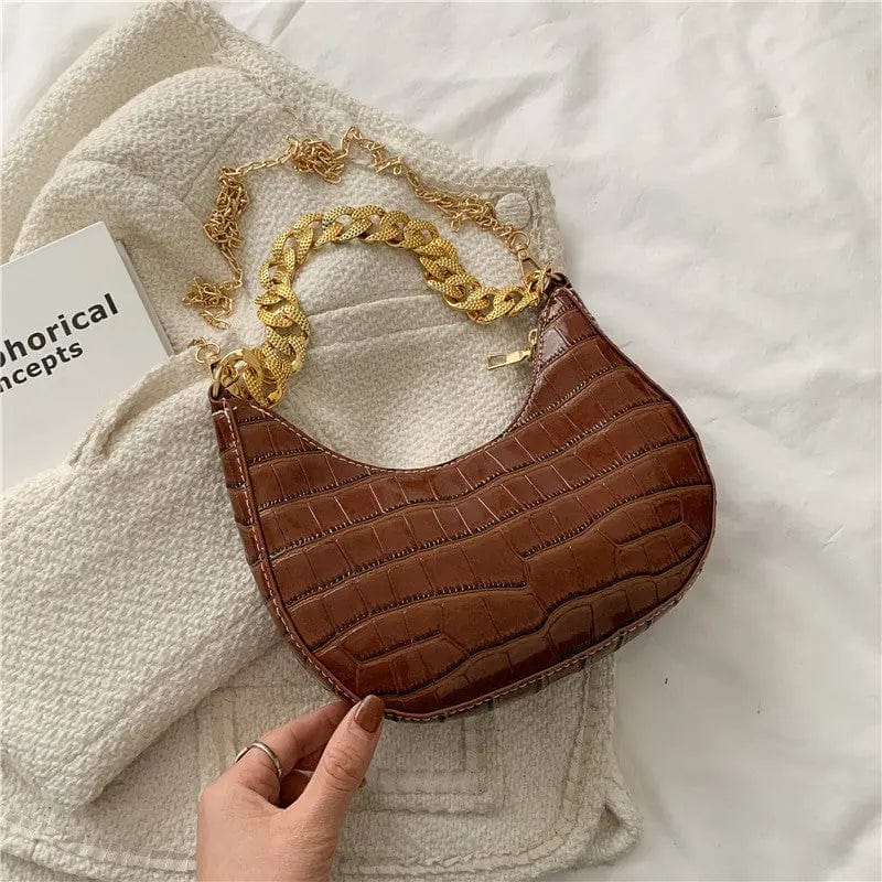 brown M453 Brand Designer Crocodile Pattern Women's Crossbody Bag Fashion Chain Messenger Bag Small Hobos Lady Shoulder Bag