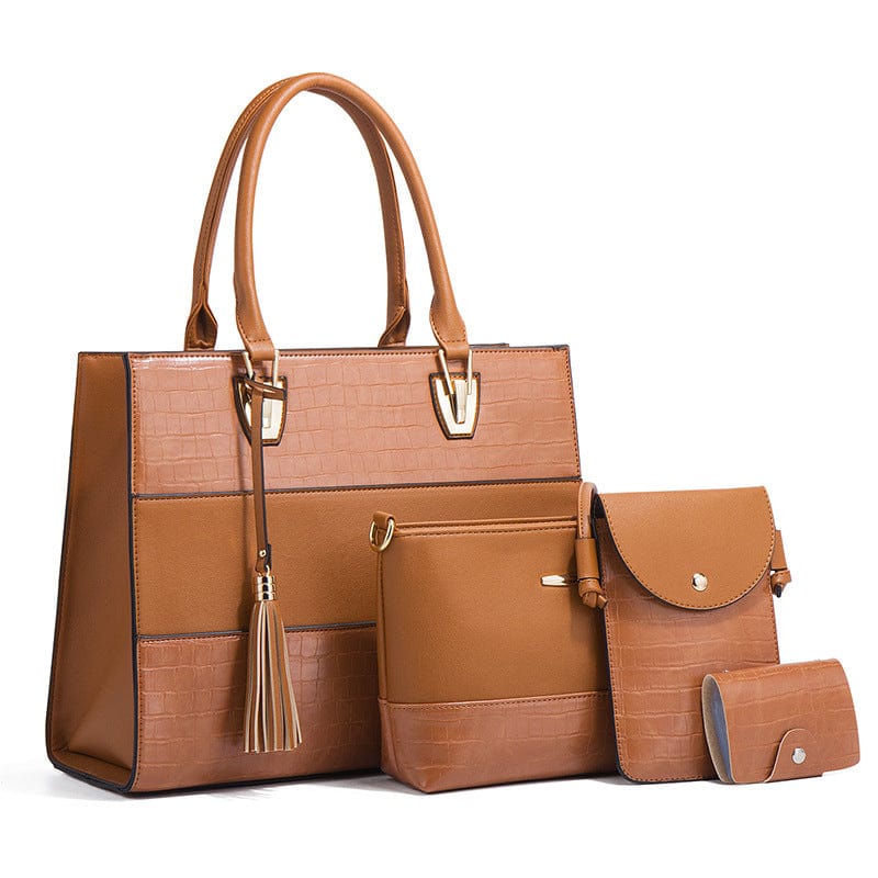 brown New Arrival 4pcs set Trendy Purses and Handbags Women Shoulder Bags Tote Satchel Phone Bag Card Holders Women Messenger Bags