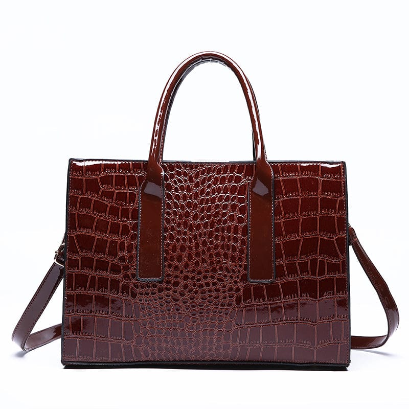 Brown New Fashion Crocodile PU Leather Handbags for Women Large Shoulder Bag Ladies Tote Satchel Purse