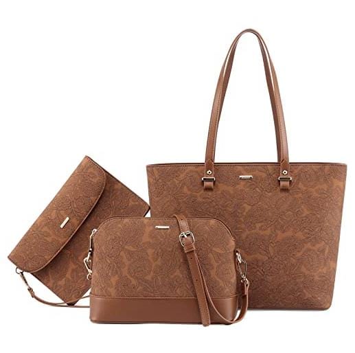 Brown printing Lovevook Hot Selling Women's Purse Handbags Set for Women Office Hand Bags Ladies