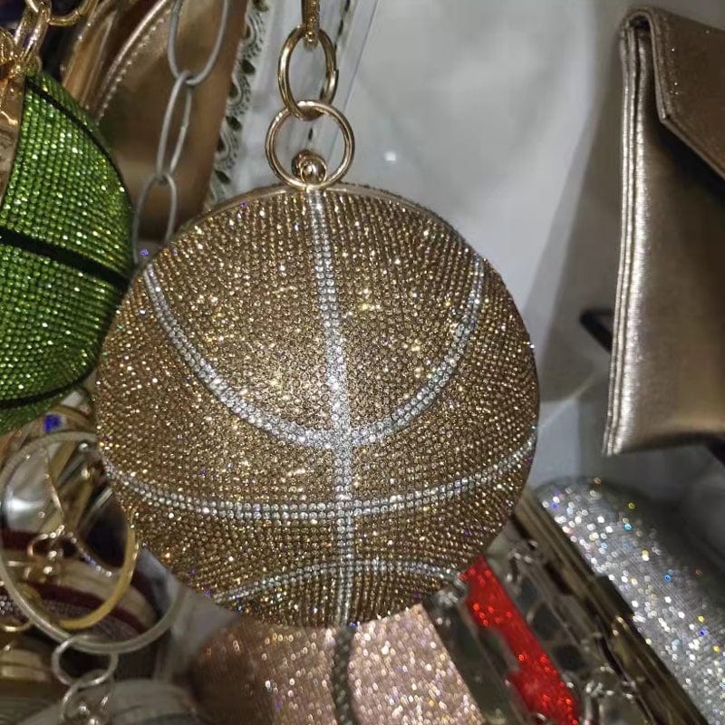 Brown+Silver Wholesale custom logo new basket ball luxury rhinestones glitter ladies designer basketball bags purses and handbags for women