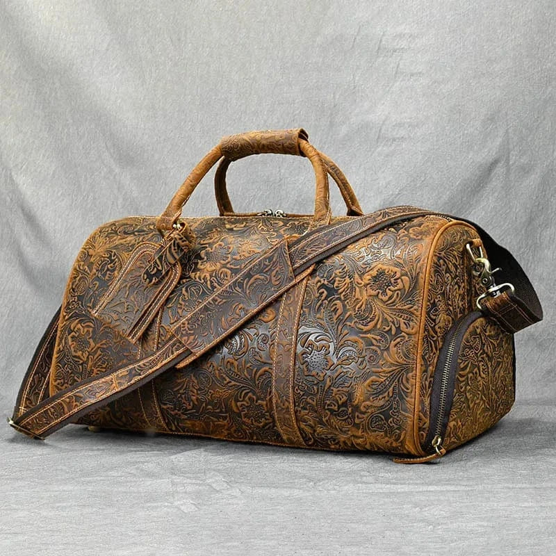brown Weekend Travel Leather Duffel Bag Custom  Luggage Gym Bag for Men
