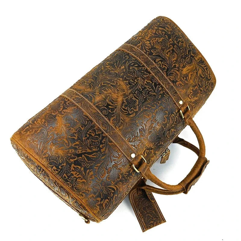 Brown Weekend Travel Leather Duffel  Bag Custom Tote Carryon Luggage Gym Bag for Men