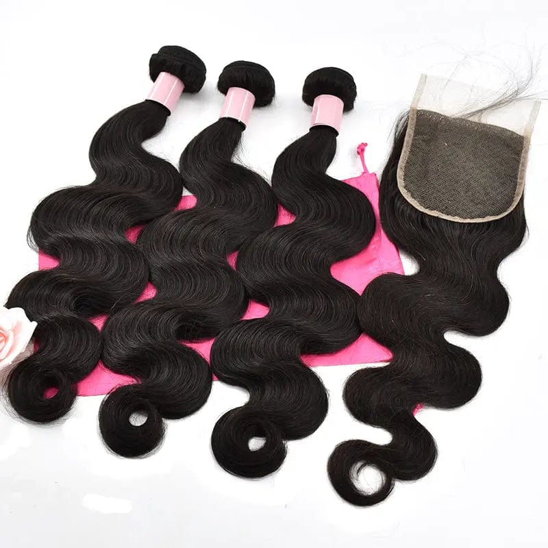Bundle Deal 22in+24in+26in+18in Lace Closure / Natural Black 100% natural Human Hair