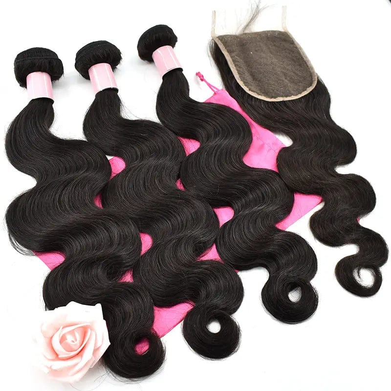 Bundle Deal 22in+24in+26in+18in Lace Closure / Natural Black 100% natural Human Hair