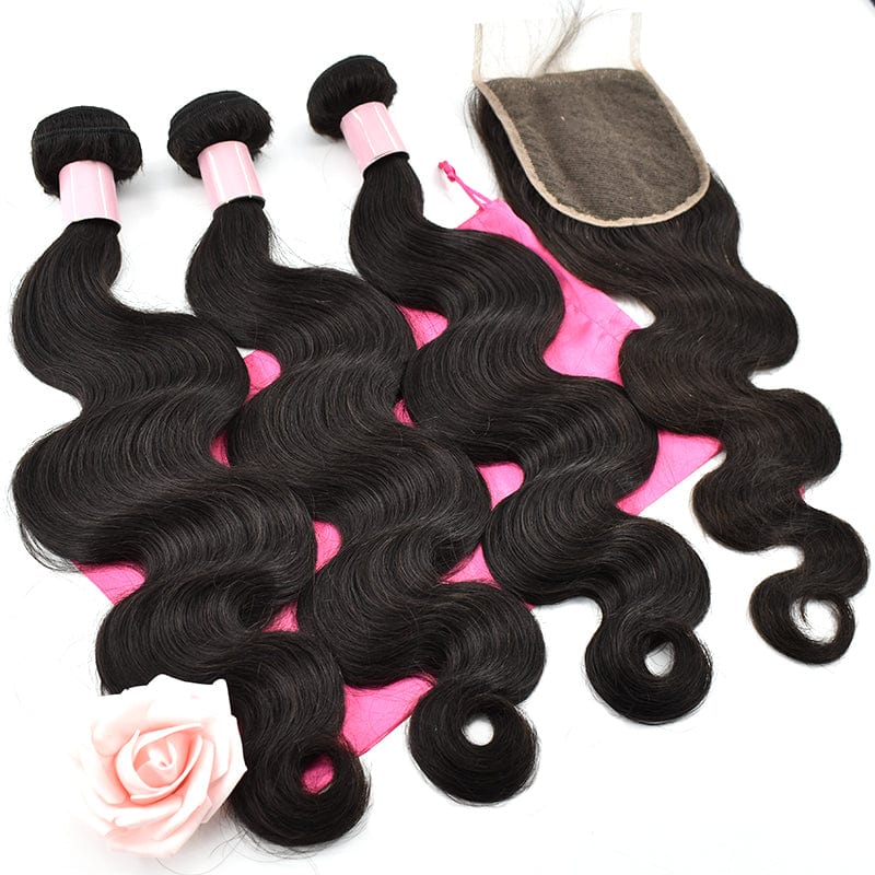 Bundle Deal 22in+24in+26in+18in Lace Closure / Natural Black 2023 2022 100% natural Human Hair Body Wave Bundle Deal 22in+24in+26in+18in Lace Closure ready to ship