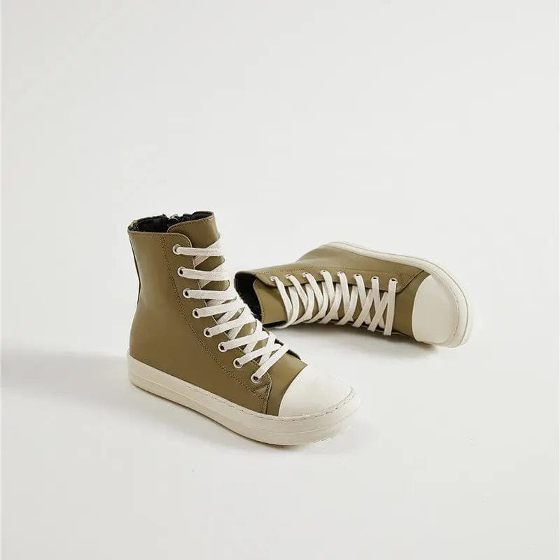 BUSY GIRL Casual Canvas Shoes Luxury Trainers Ankle Lace Up Women Sneaker Zip High TOP Streetwear Flats Black Sneakers Boots