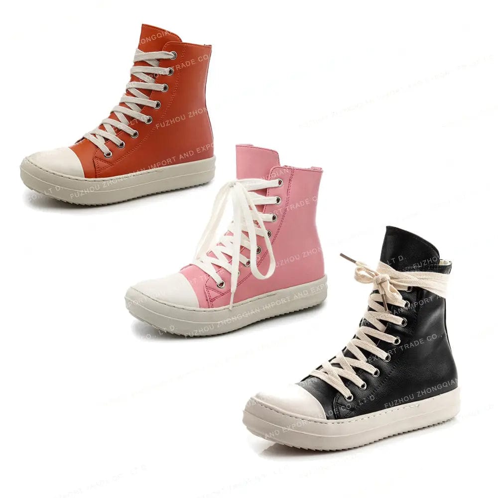 BUSY GIRL Casual Canvas Shoes Luxury Trainers Ankle Lace Up Women Sneaker Zip High TOP Streetwear Flats Black Sneakers Boots