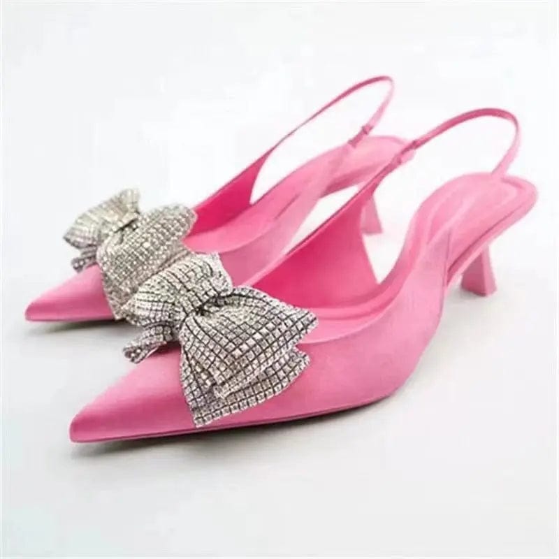 BUSY GIRL HW437 Pumps Women Heels For Women Sandals Slingback Crystal Diamond Embellished Bow High Heel For Ladies