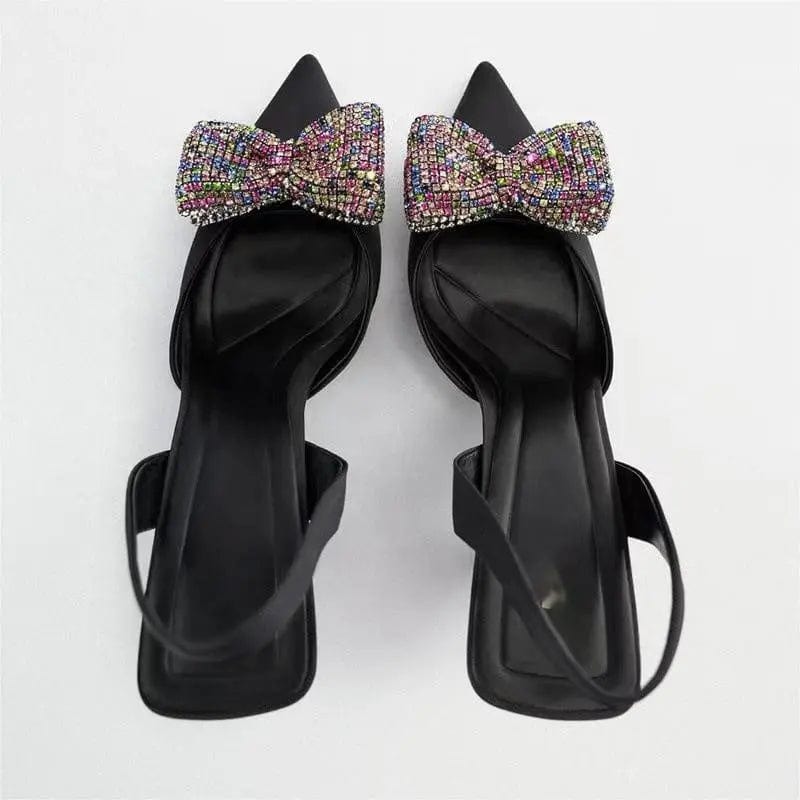 BUSY GIRL HW437 Pumps Women Heels For Women Sandals Slingback Crystal Diamond Embellished Bow High Heel For Ladies