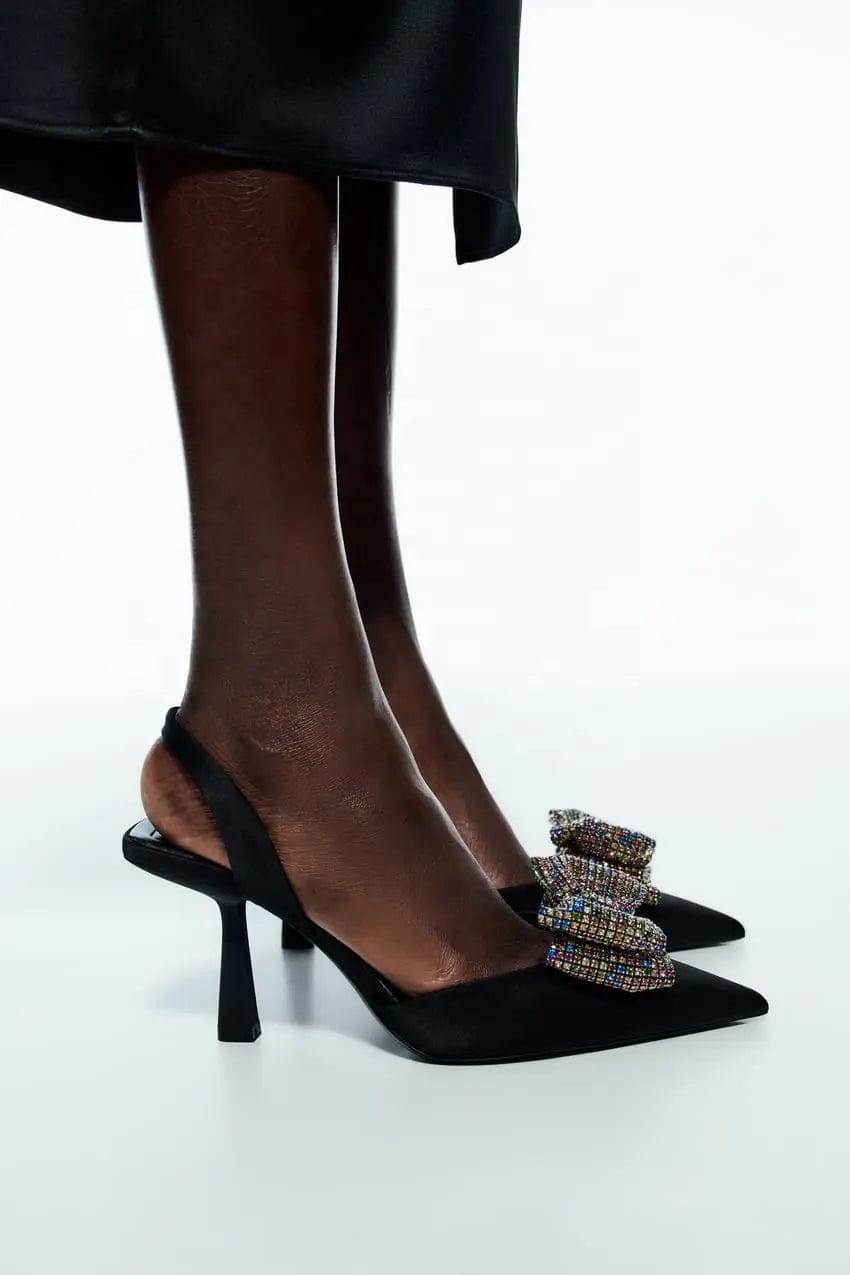 BUSY GIRL HW437 Pumps Women Heels For Women Sandals Slingback Crystal Diamond Embellished Bow High Heel For Ladies