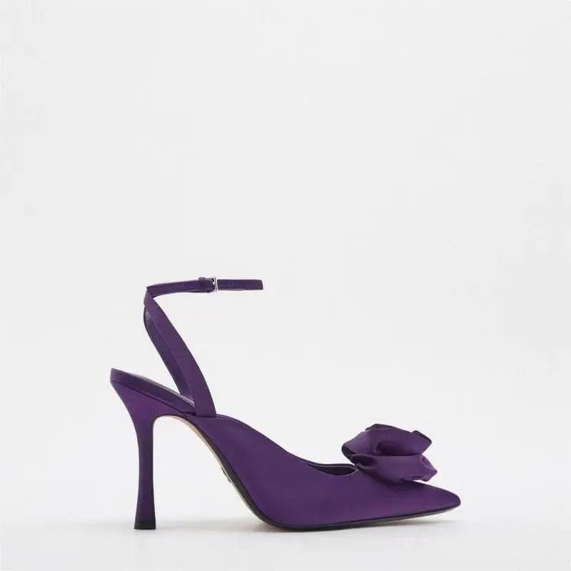 BUSY GIRL HW438 Sandals 2023 luxury satin purple flower High heels for ladies chaussures femm talon designer shoes women pumps