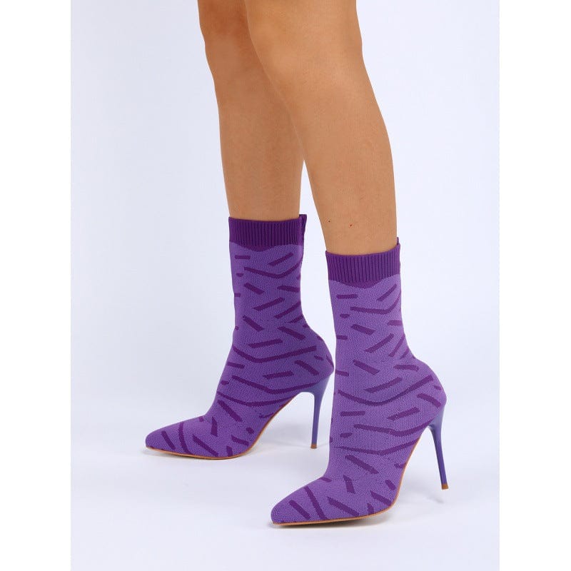 BUSY GIRL  LFN4358  New 2022 fall fashion women's knitted ankle sock pointed toe heeled high heel boots shoes for women ladies
