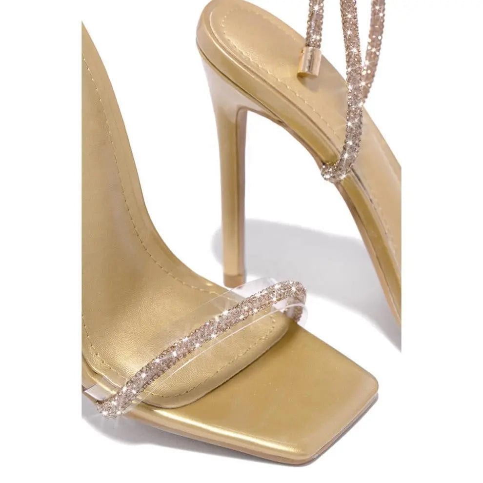 BUSY GIRL LFN4368 Heeled Sandals Women Bling Rhinestone Lace Up Heels Clear PVC High Heels Shoes For Women Ladies talon femme