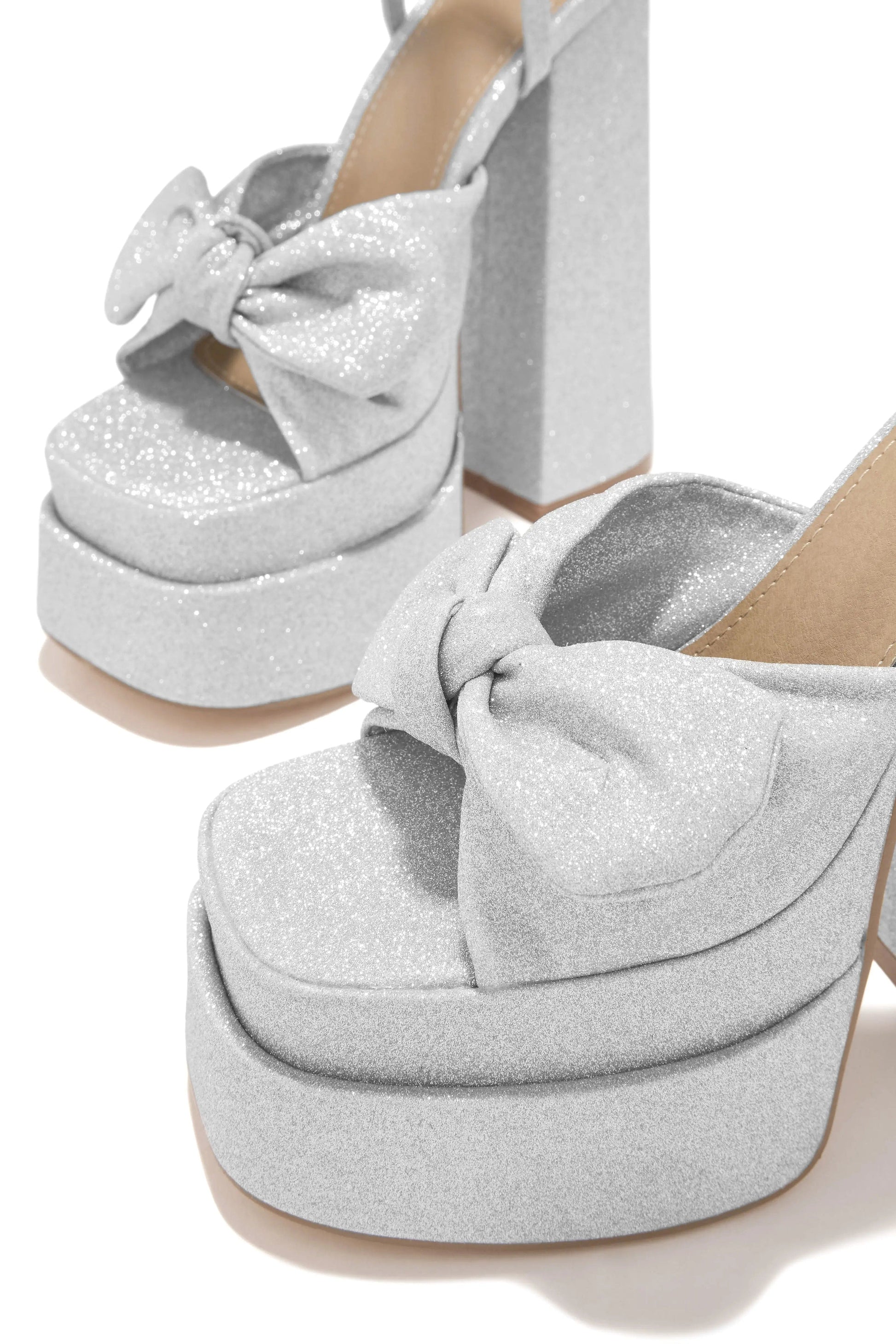 BUSY GIRL LFN4389 Heeled Sandals Women Rhinestone Bow Double Platform Thick Chunky Heels Square Toe High Heels Shoes For Women