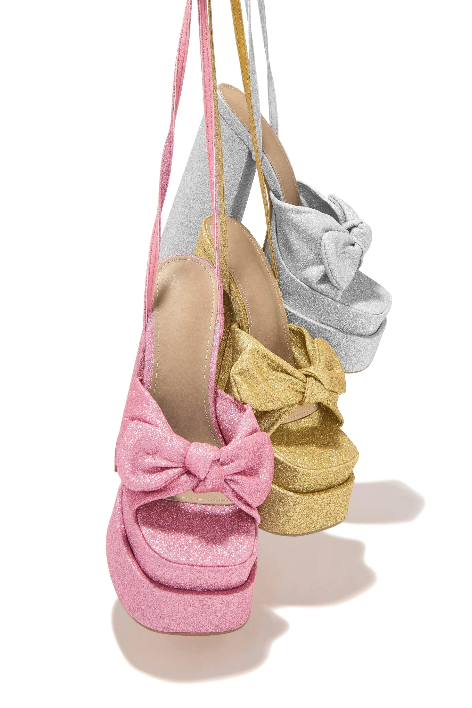 BUSY GIRL LFN4389 Heeled Sandals Women Rhinestone Bow Double Platform Thick Chunky Heels Square Toe High Heels Shoes For Women