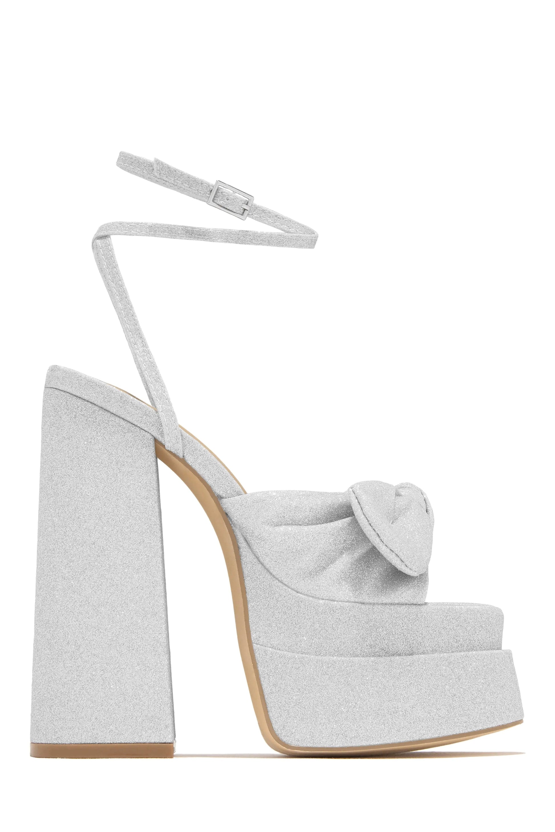 BUSY GIRL LFN4389 Heeled Sandals Women Rhinestone Bow Double Platform Thick Chunky Heels Square Toe High Heels Shoes For Women