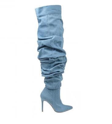 BUSY GIRL MJT4388 Camouflage Thigh High Boots Women Ladies Shoes Winter Shoes High Heel Women Denim Over The Knee Boots