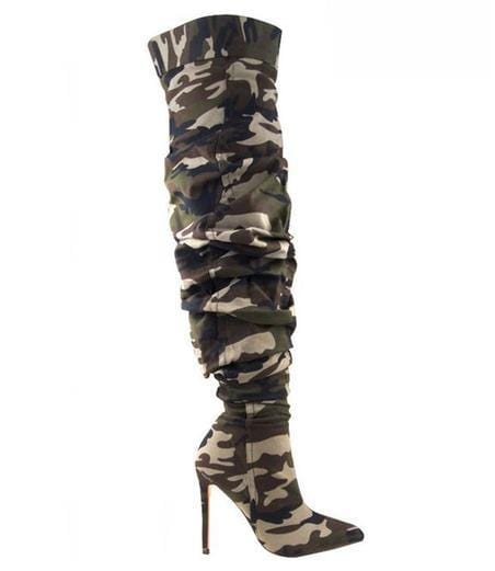 BUSY GIRL MJT4388 Camouflage Thigh High Boots Women Ladies Shoes Winter Shoes High Heel Women Denim Over The Knee Boots