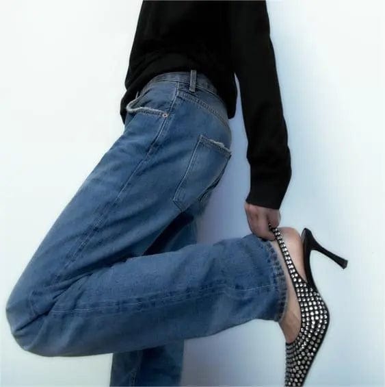 BUSY GIRL MY4436 Pumps Heels For Women Sandals Slingback Crystal Diamond 2023 New Pointed Toe Mules High Heel For Ladies