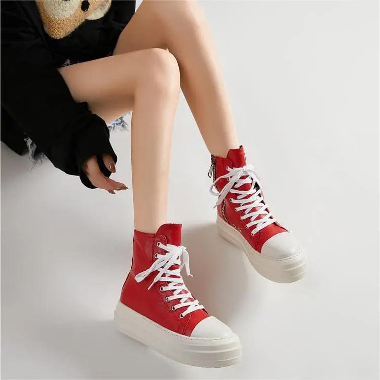 BUSY GIRL Plain PU chukka boots sweet color thick bottom plain lace up zipper canvas boots ankle boots bootie for women lady