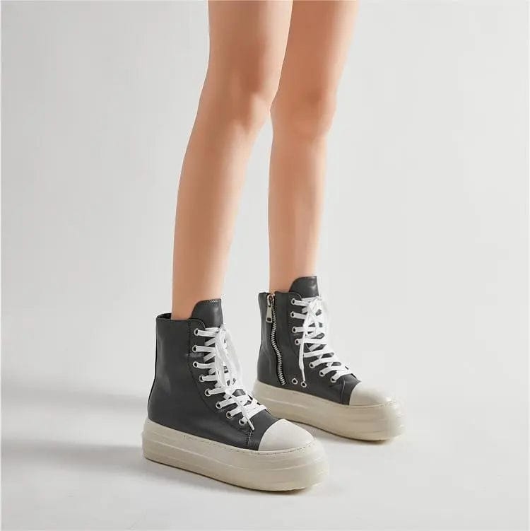 BUSY GIRL Plain PU chukka boots sweet color thick bottom plain lace up zipper canvas boots ankle boots bootie for women lady