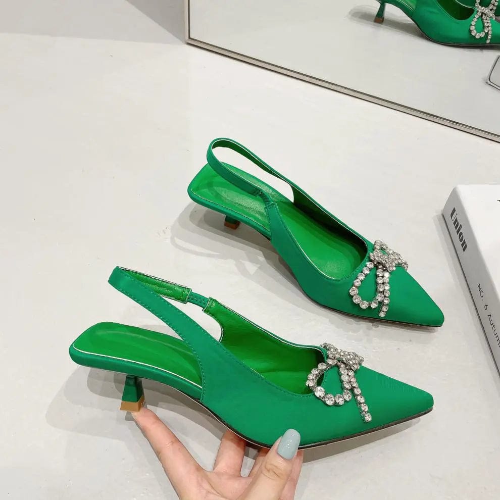 BUSY GIRL XSD4403 pumps 2023 New design formal pointed toe rhinestone bow wedding bridal dress shoes 3cm high heel sandals women