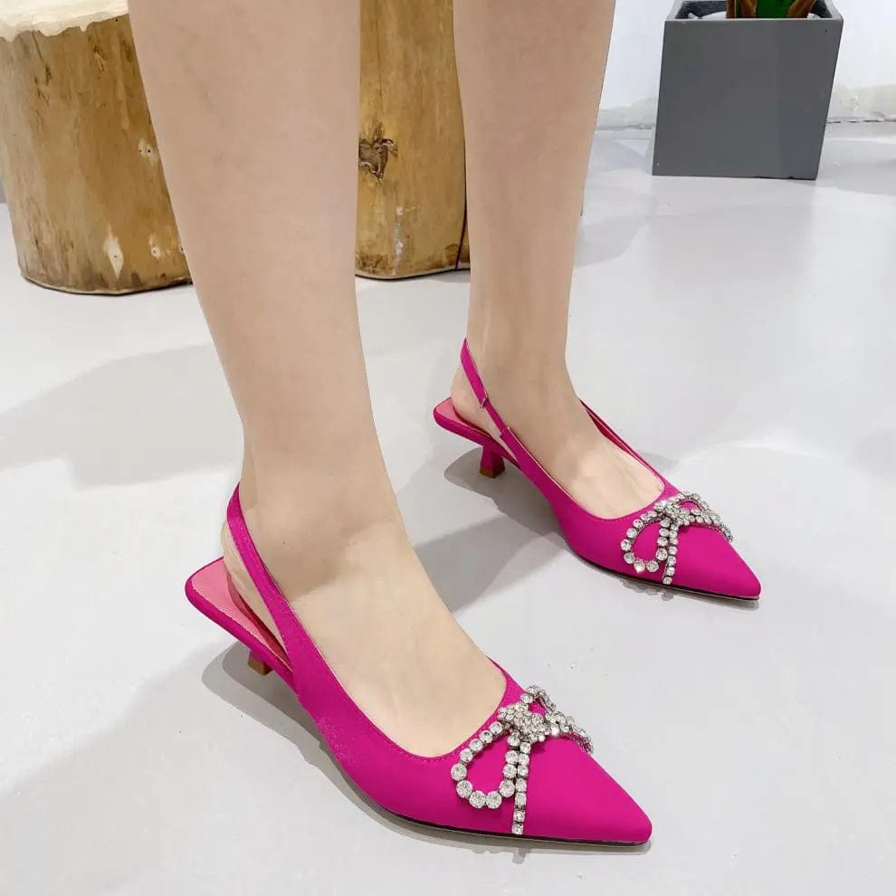 BUSY GIRL XSD4403 pumps 2023 New design formal pointed toe rhinestone bow wedding bridal dress shoes 3cm high heel sandals women