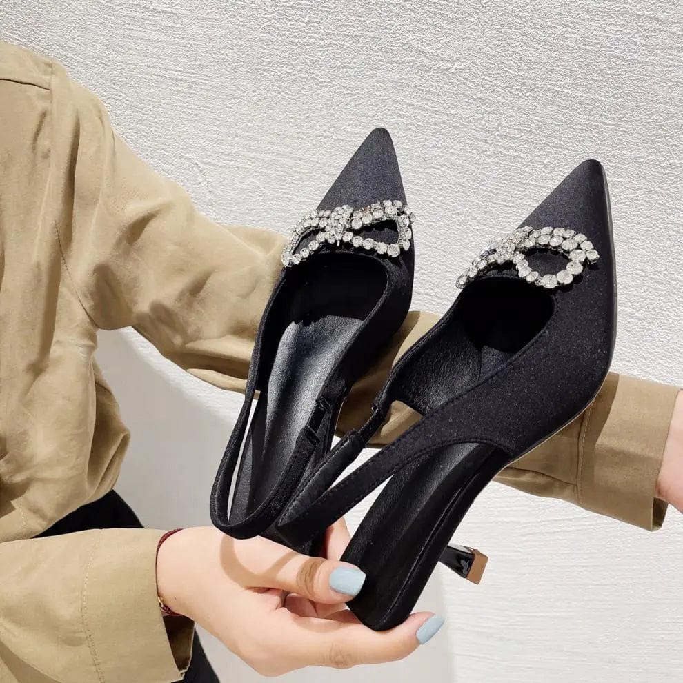 BUSY GIRL XSD4403 pumps 2023 New design formal pointed toe rhinestone bow wedding bridal dress shoes 3cm high heel sandals women