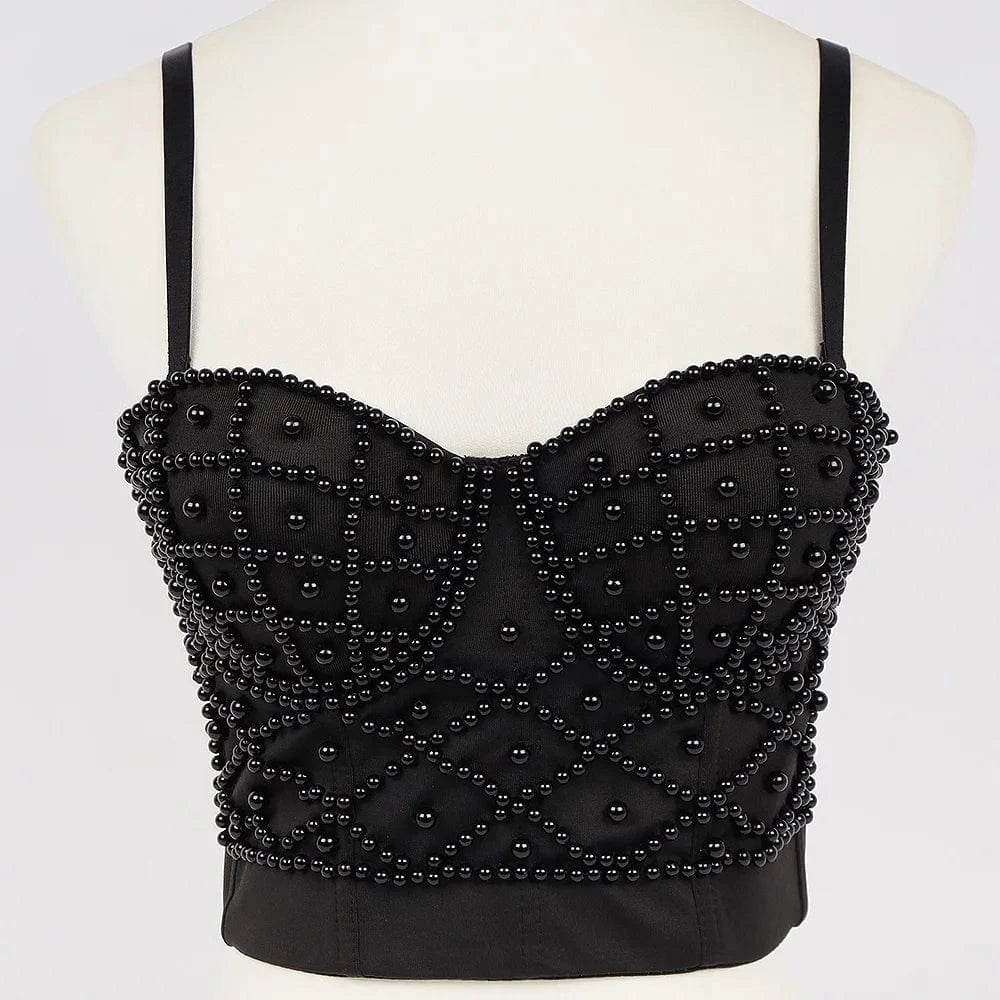 C / S / black black 2023 Women's Suspender Rhinestone Beaded Top Sexy Bandeau Corset Hot Girl Waistcoat